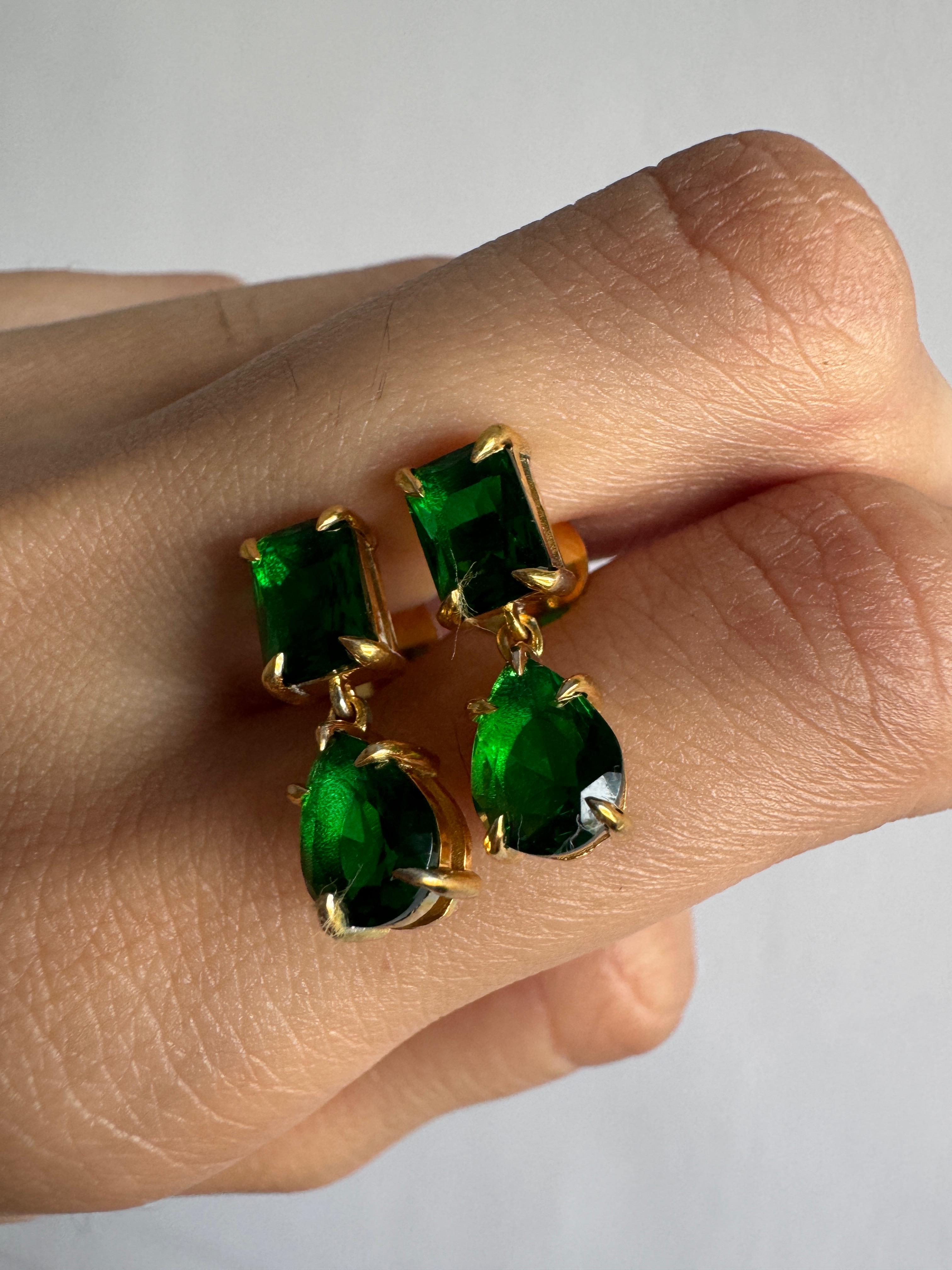 Emerald & Pear Cut Dark Green CZ Diamond  Dangle Drop Earrings For Women's