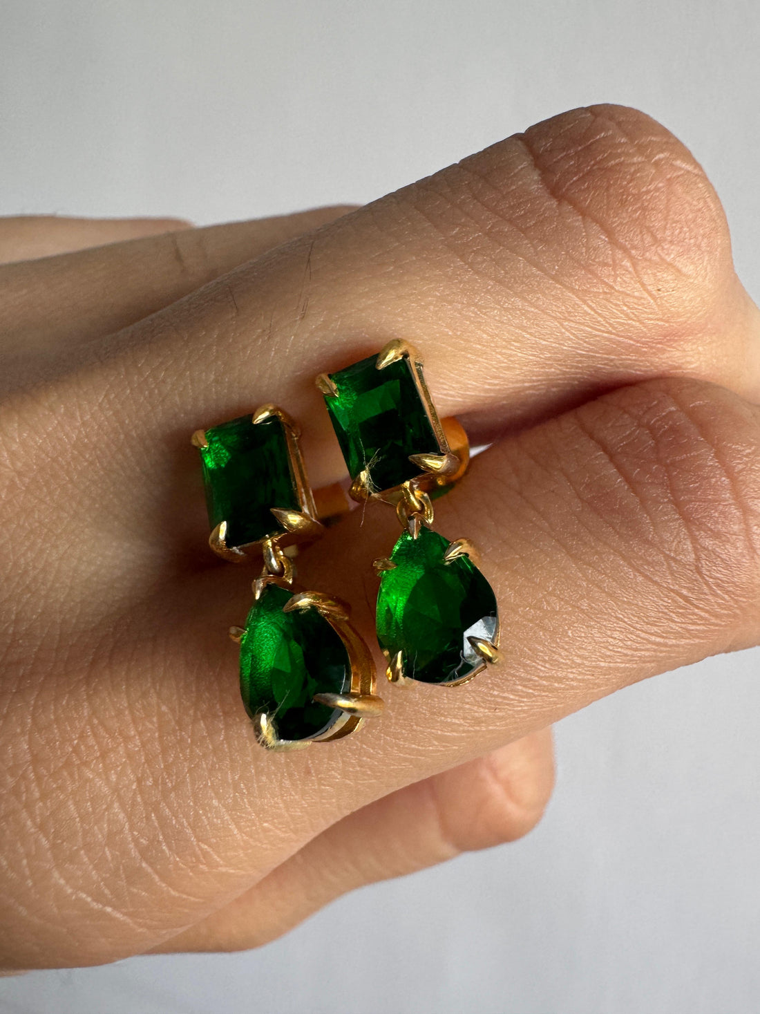 Emerald & Pear Cut Dark Green CZ Diamond  Dangle Drop Earrings For Women's