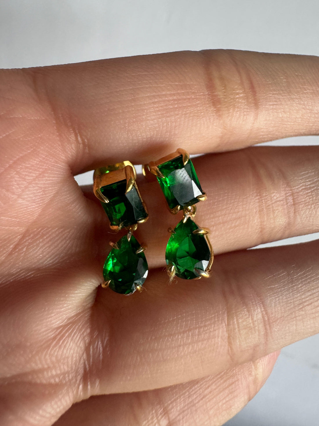 Emerald & Pear Cut Dark Green CZ Diamond  Dangle Drop Earrings For Women's