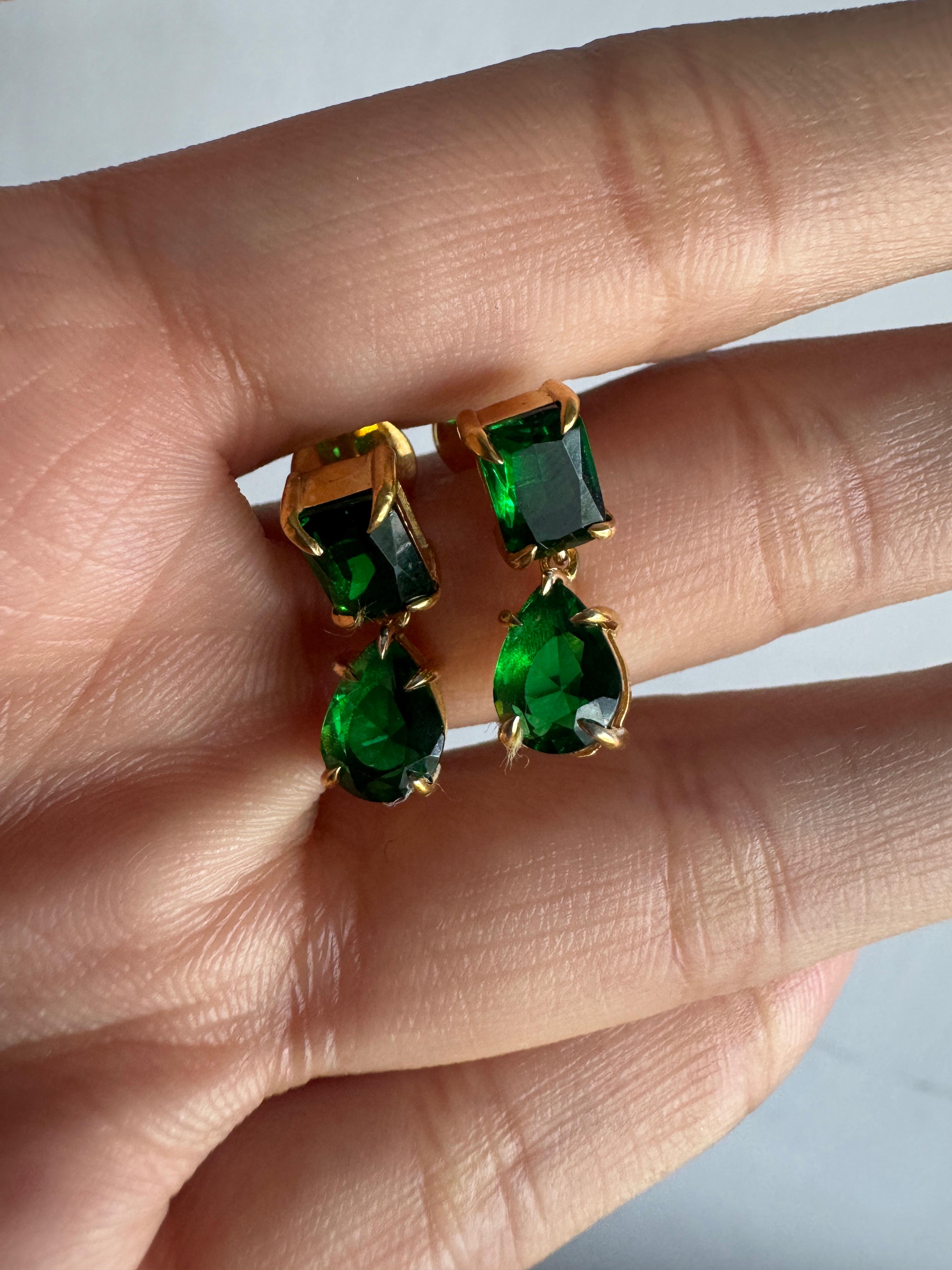 Emerald & Pear Cut Dark Green CZ Diamond  Dangle Drop Earrings For Women's