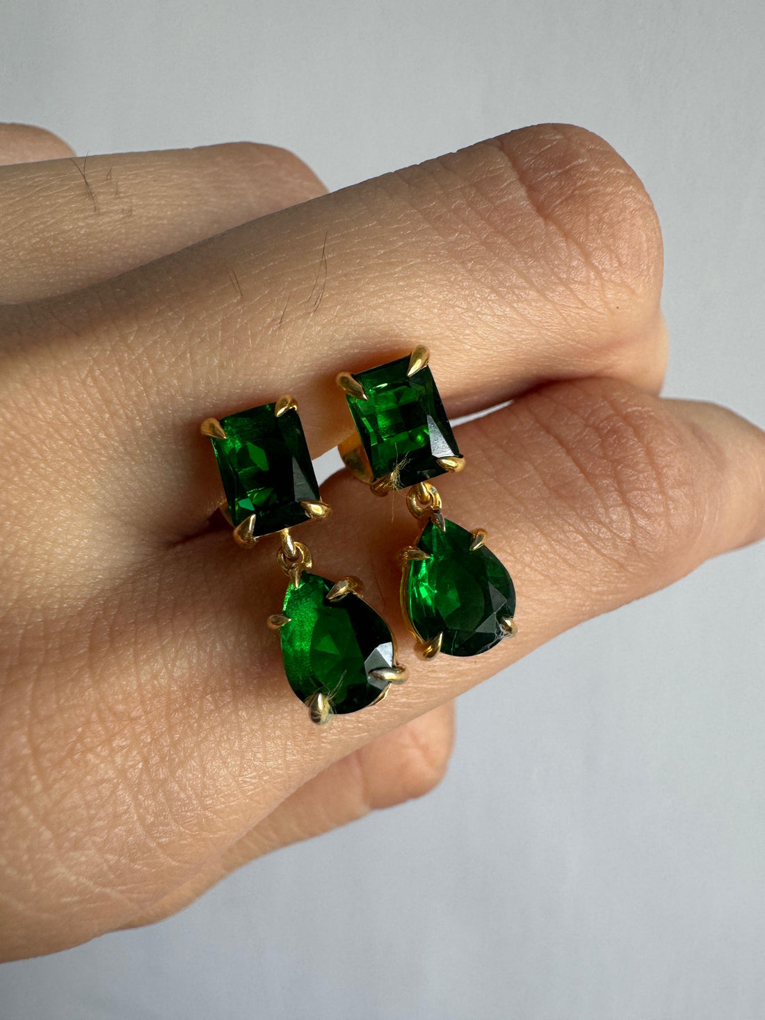 Emerald & Pear Cut Dark Green CZ Diamond  Dangle Drop Earrings For Women's