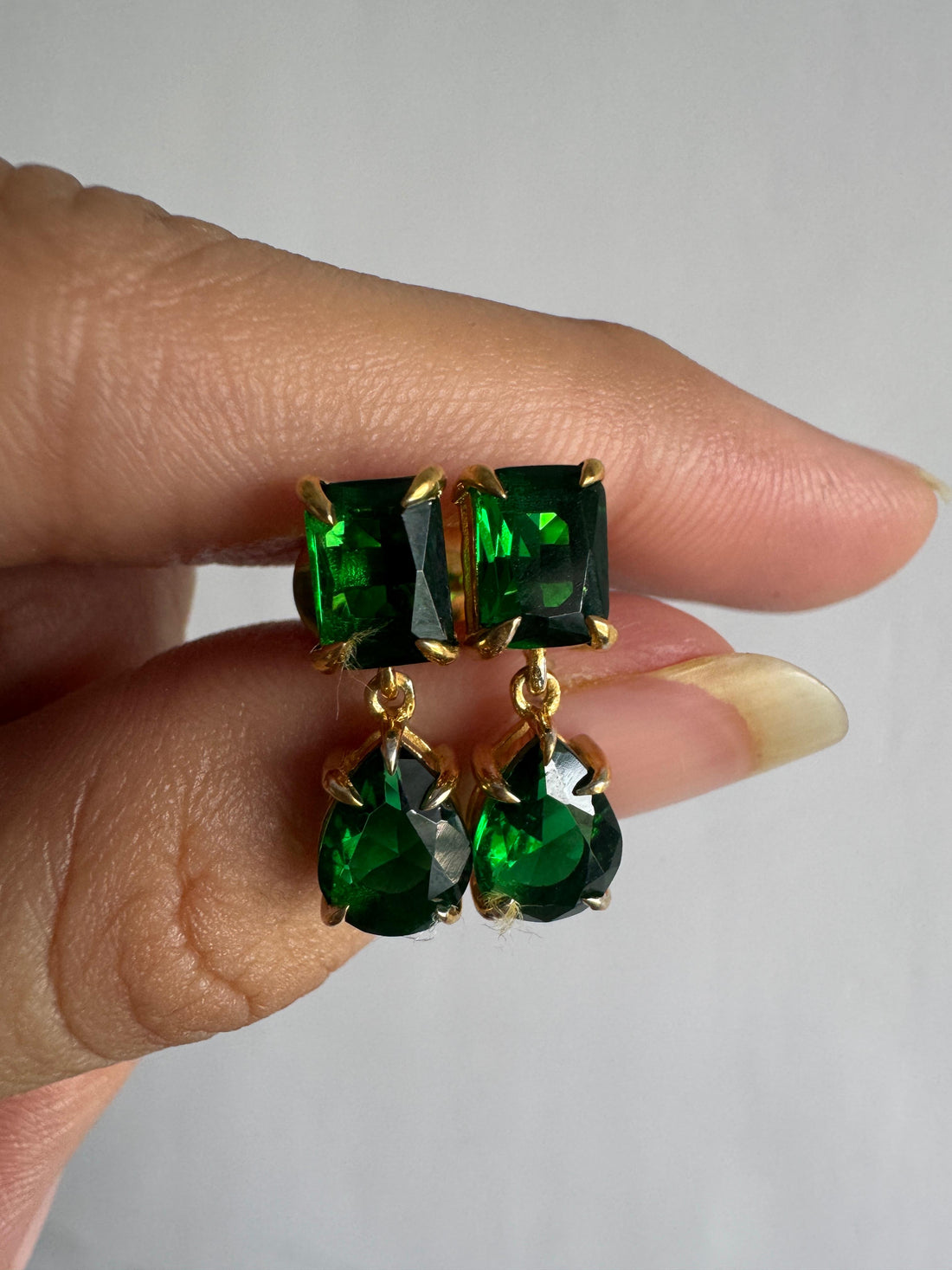 Emerald & Pear Cut Dark Green CZ Diamond  Dangle Drop Earrings For Women's