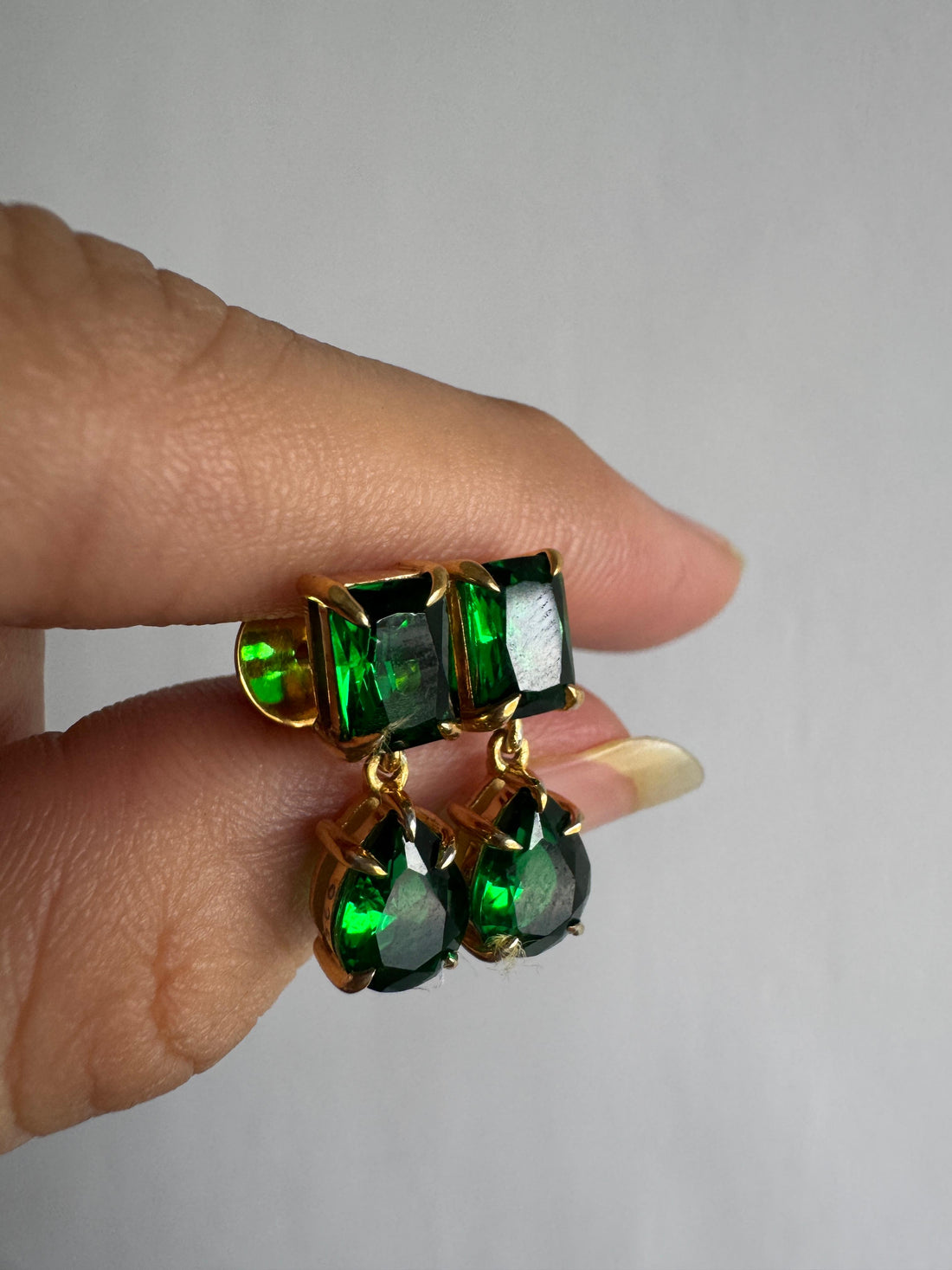 Emerald & Pear Cut Dark Green CZ Diamond  Dangle Drop Earrings For Women's