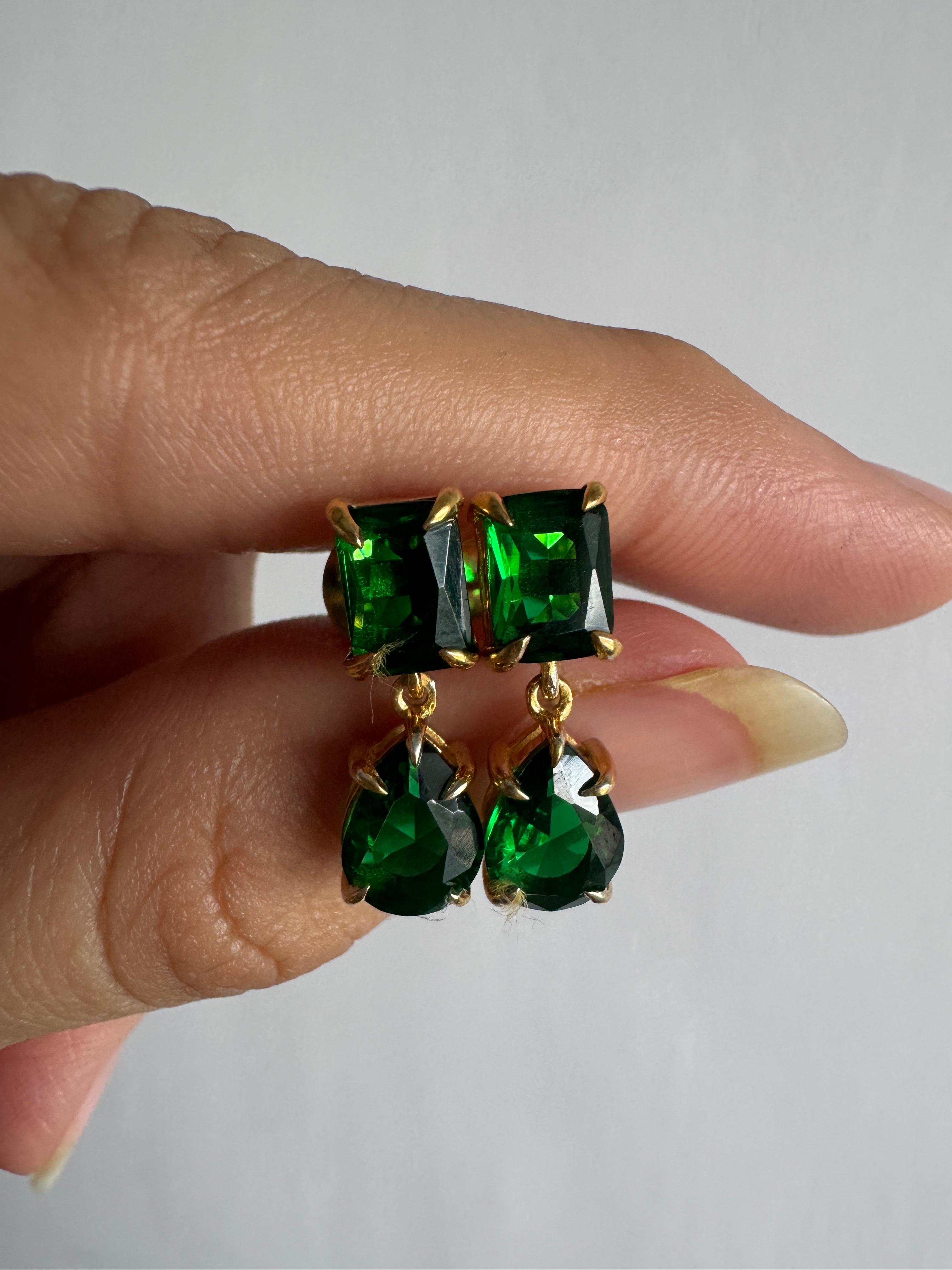 Emerald & Pear Cut Dark Green CZ Diamond  Dangle Drop Earrings For Women's