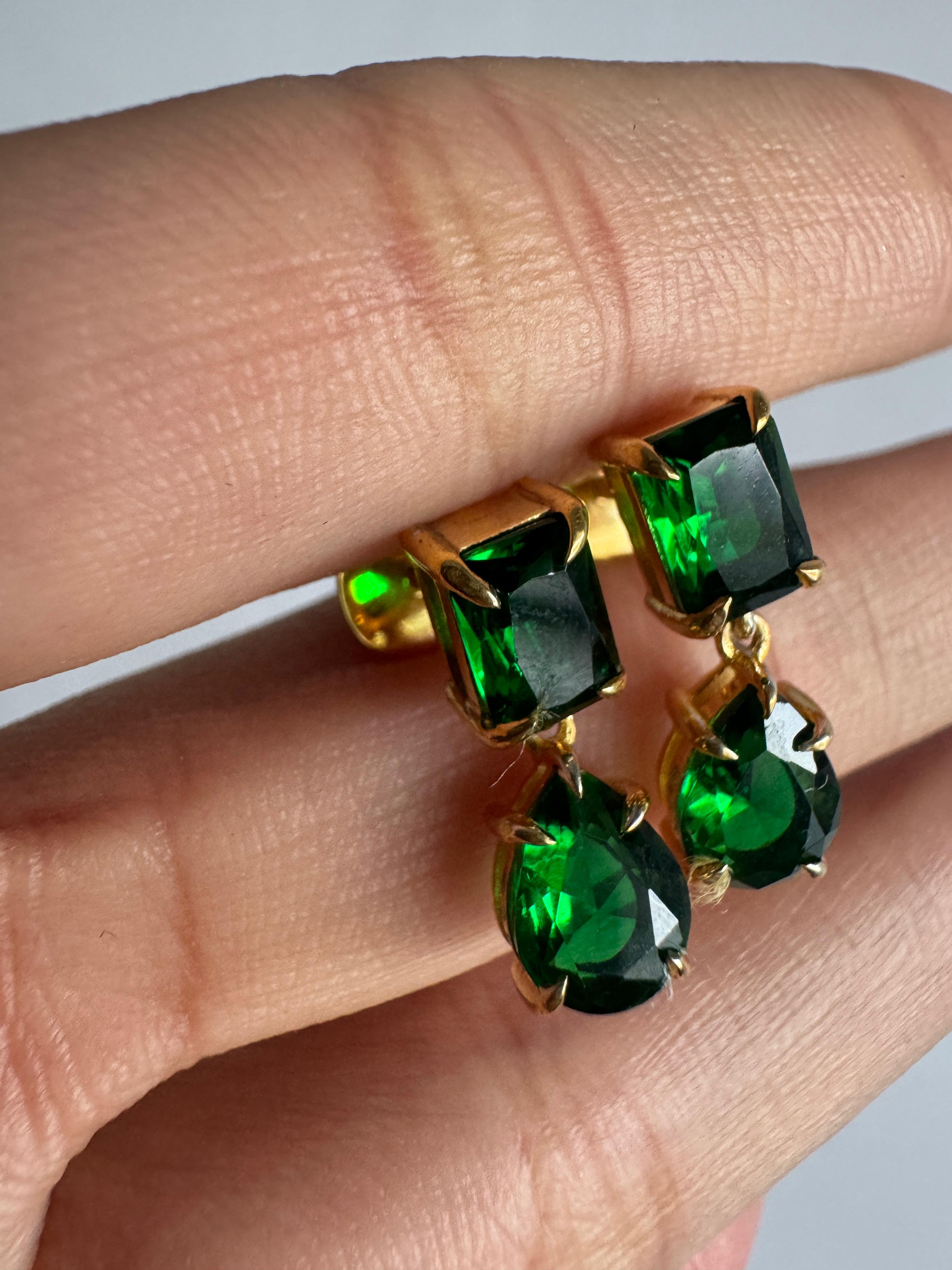Emerald & Pear Cut Dark Green CZ Diamond  Dangle Drop Earrings For Women's