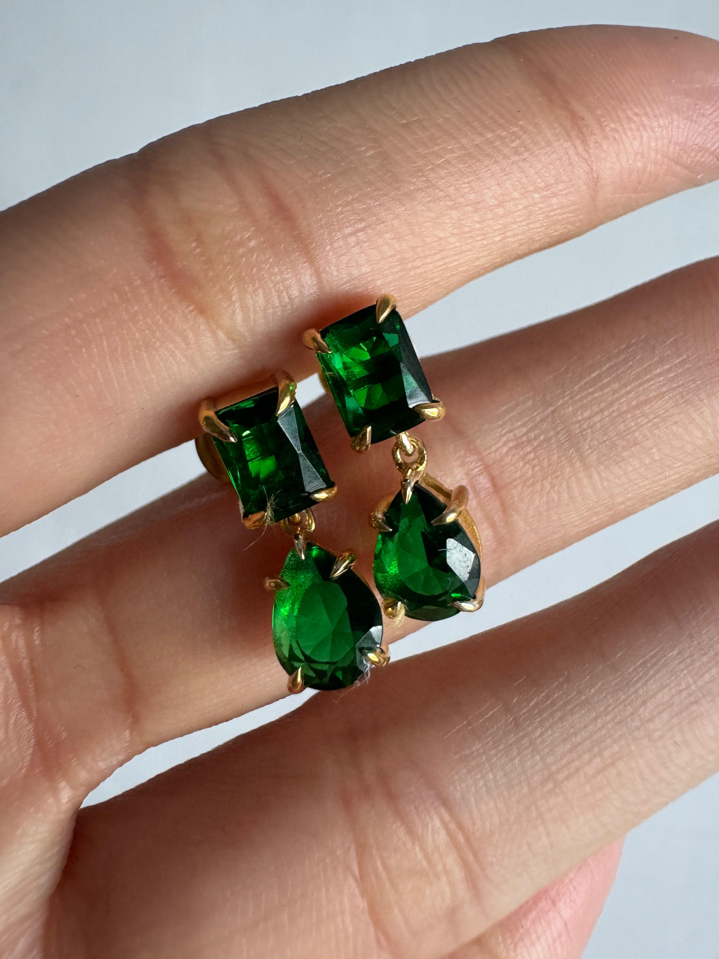 Emerald & Pear Cut Dark Green CZ Diamond  Dangle Drop Earrings For Women's