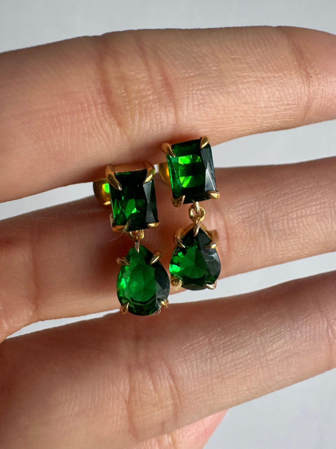 Emerald & Pear Cut Dark Green CZ Diamond  Dangle Drop Earrings For Women's
