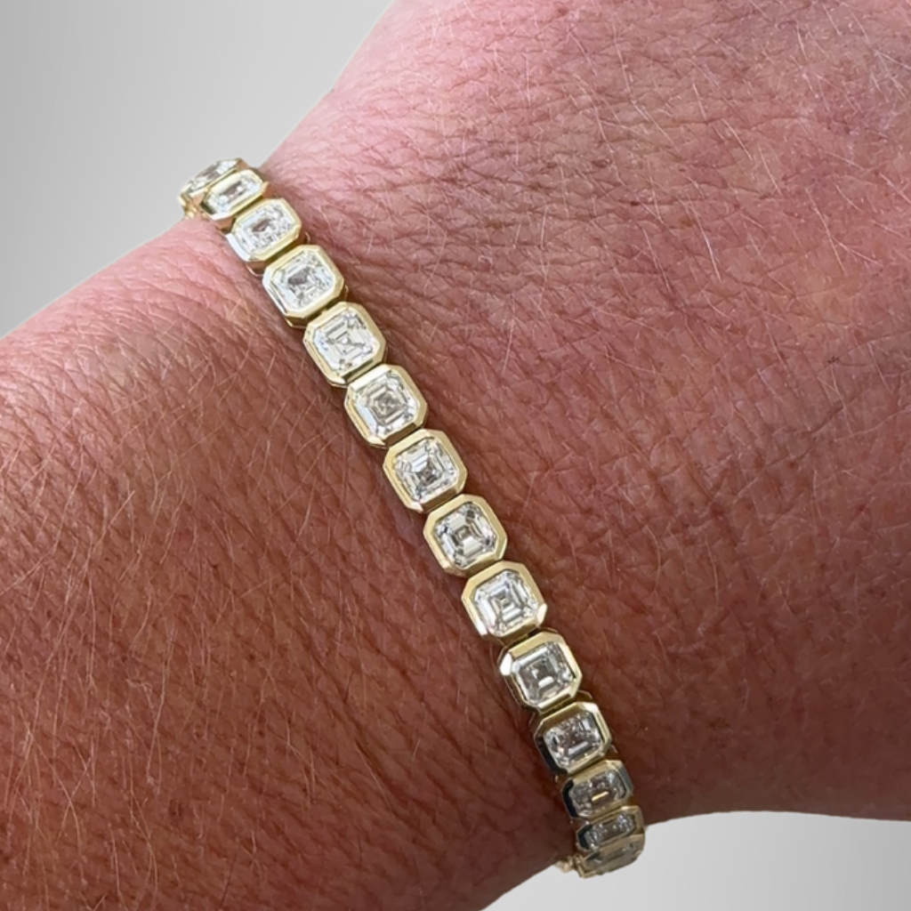 12.0 CTW Bezel Set Asscher Cut Real Moissanite Handmade Tennis Bracelet For Girlfriend