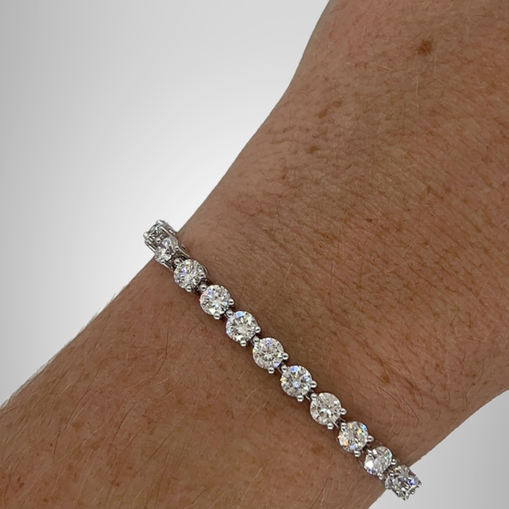 White Round Brilliant Cut Moissanite Bracelet 3-Prong Sterling Silver Tennis Bracelet
