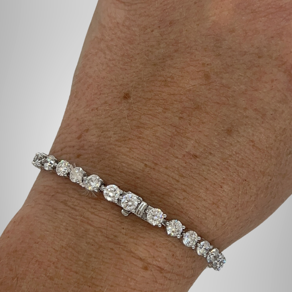 White Round Brilliant Cut Moissanite Bracelet 3-Prong Sterling Silver Tennis Bracelet