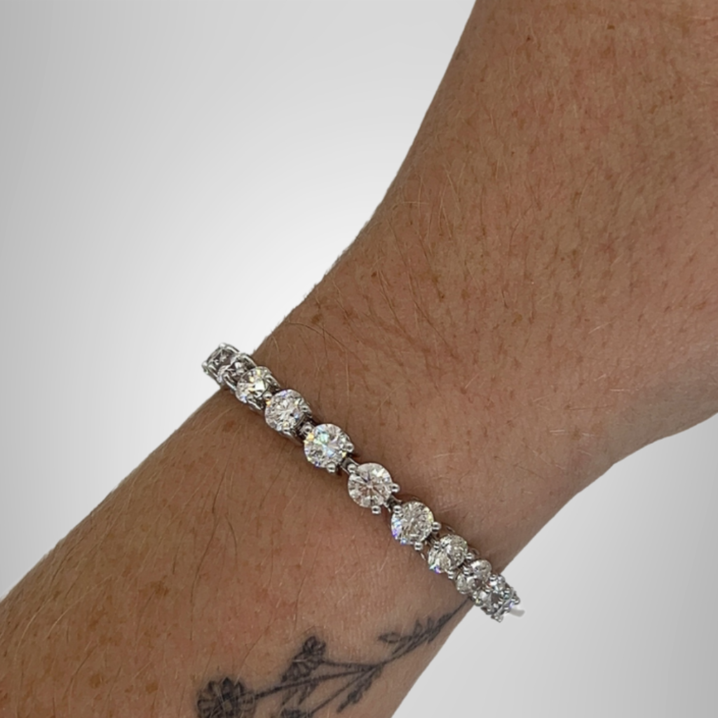 White Round Brilliant Cut Moissanite Bracelet 3-Prong Sterling Silver Tennis Bracelet