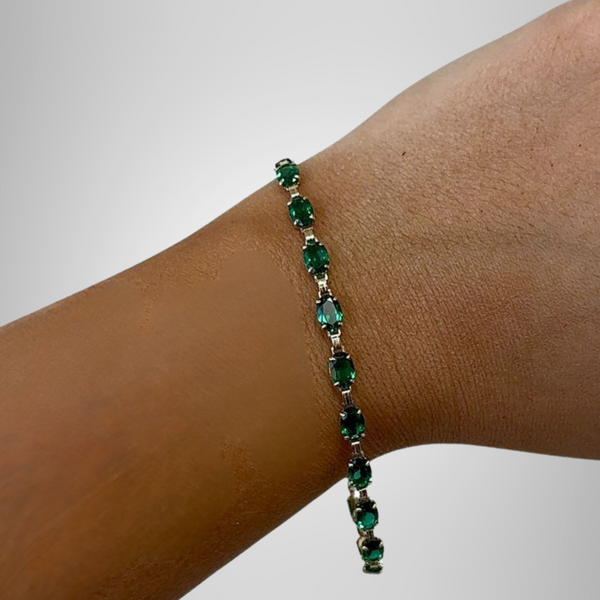 Antique Set Oval Diamond Tennis Bracelet Emerald,Ruby and Sapphire Gemstones Bracelet