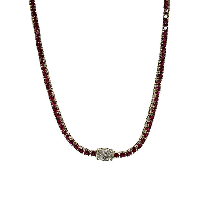 Ruby & Oval Tennis Necklace Elegant CZ Diamond Beautiful Bridal Necklace