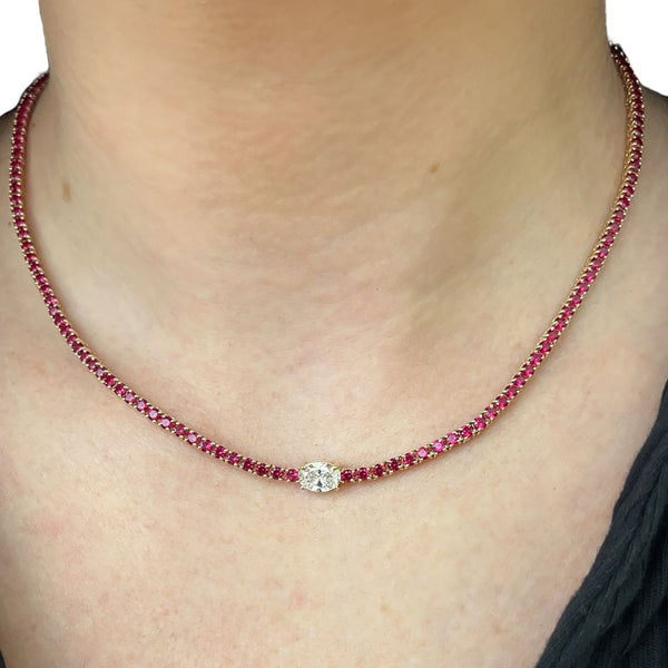 Ruby & Oval Tennis Necklace Elegant CZ Diamond Beautiful Bridal Necklace