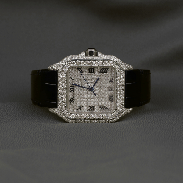 Luxurious Half Iced out VVS1 Moissanite Diamond Watch Square Analog Dial Display Black Leather Belt Mechanical Fashion Charm for Men