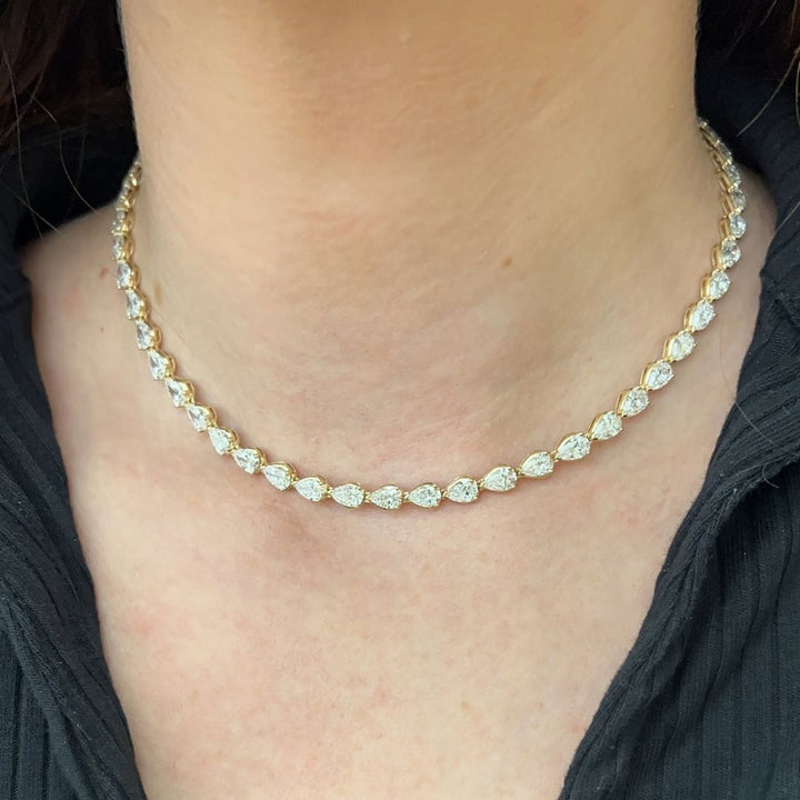 17.0 CTW East West Colorless Pear Cut Real Moissanite Tennis Necklace For Her