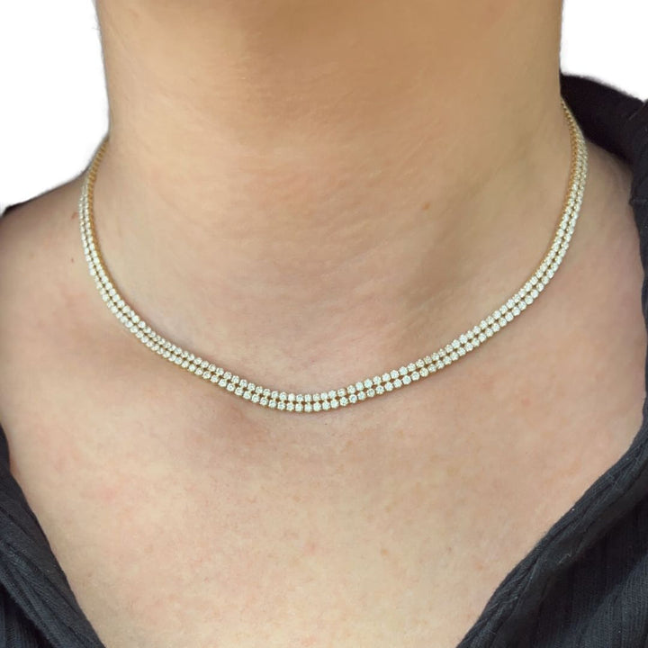 Round Moissanite Double Row Tennis Choker Dainty Necklace For Wedding Bridal