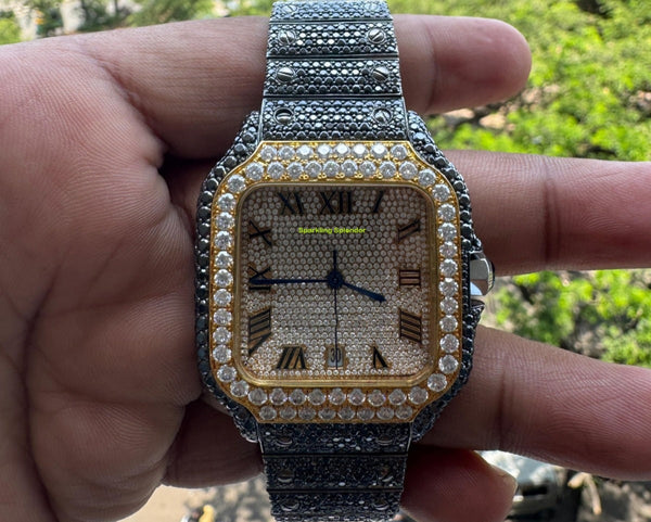 Customize Black Moissanite Diamond Watch Iced Out Watch Automatic Mechanical Diamond Watch for Men