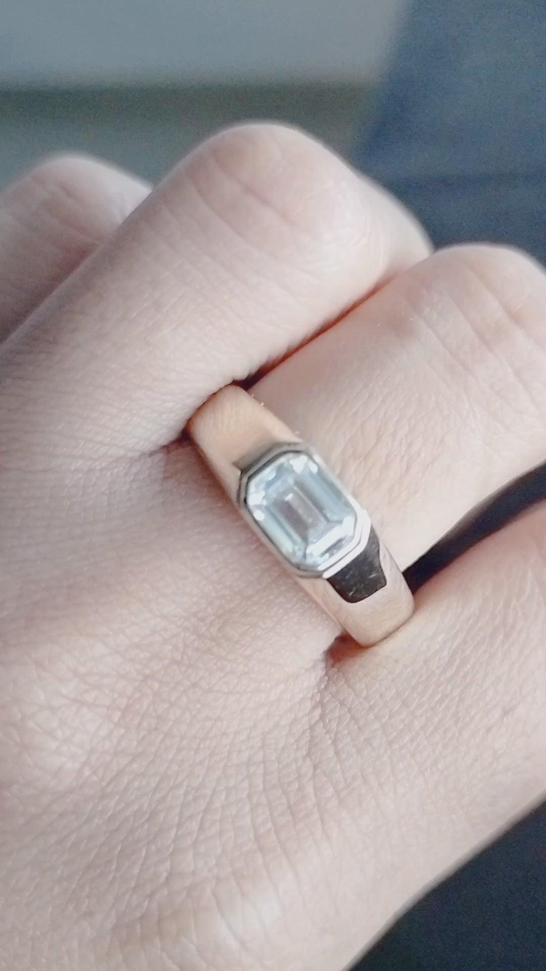 1 Carat East West Emerald Cut Moissanite Ring Classic Solitaire Engagement Ring