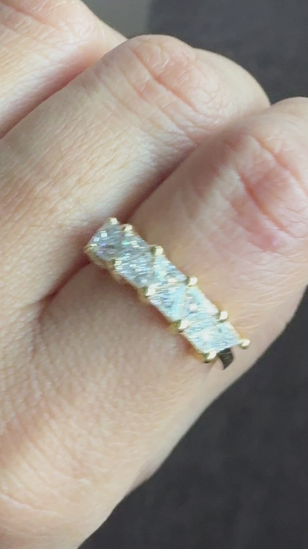 18K Gold Half Eternity Wedding Band Triangle Cut Moissanite Engagement Ring