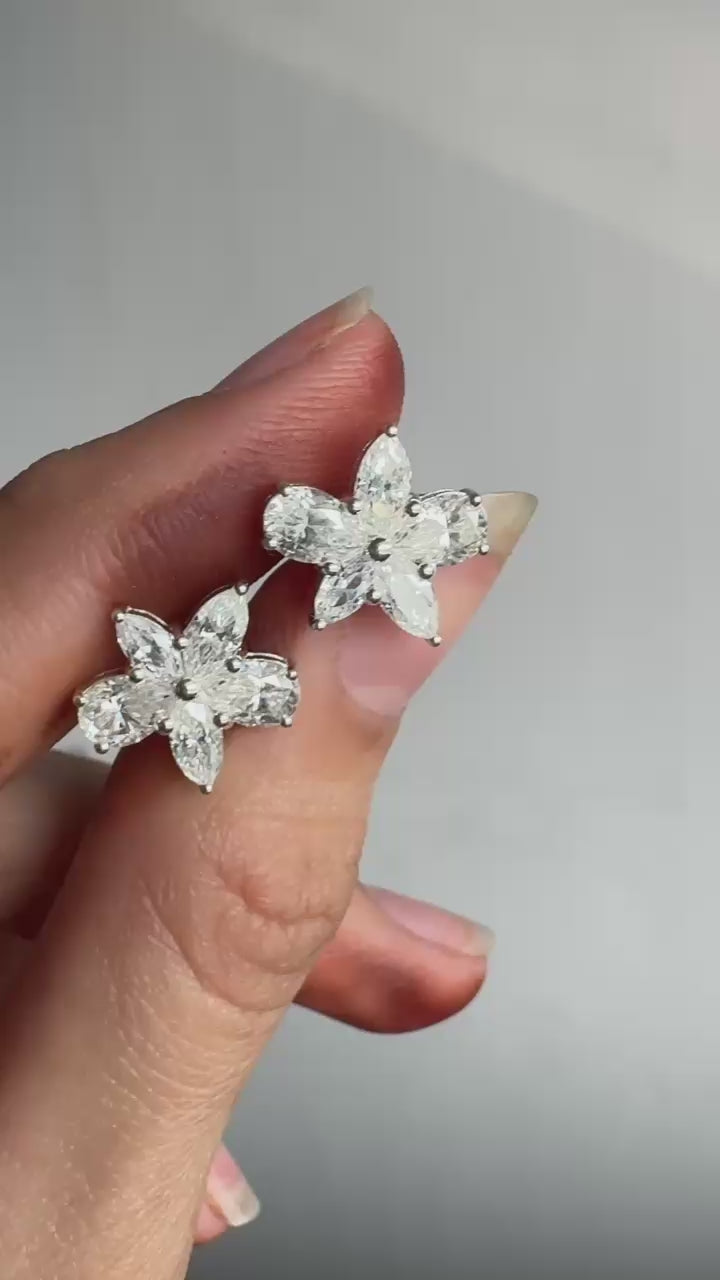 Pear & Marquise Cut Moissanite Diamond Floral Stud Earrings Anniversary Gift For Wife