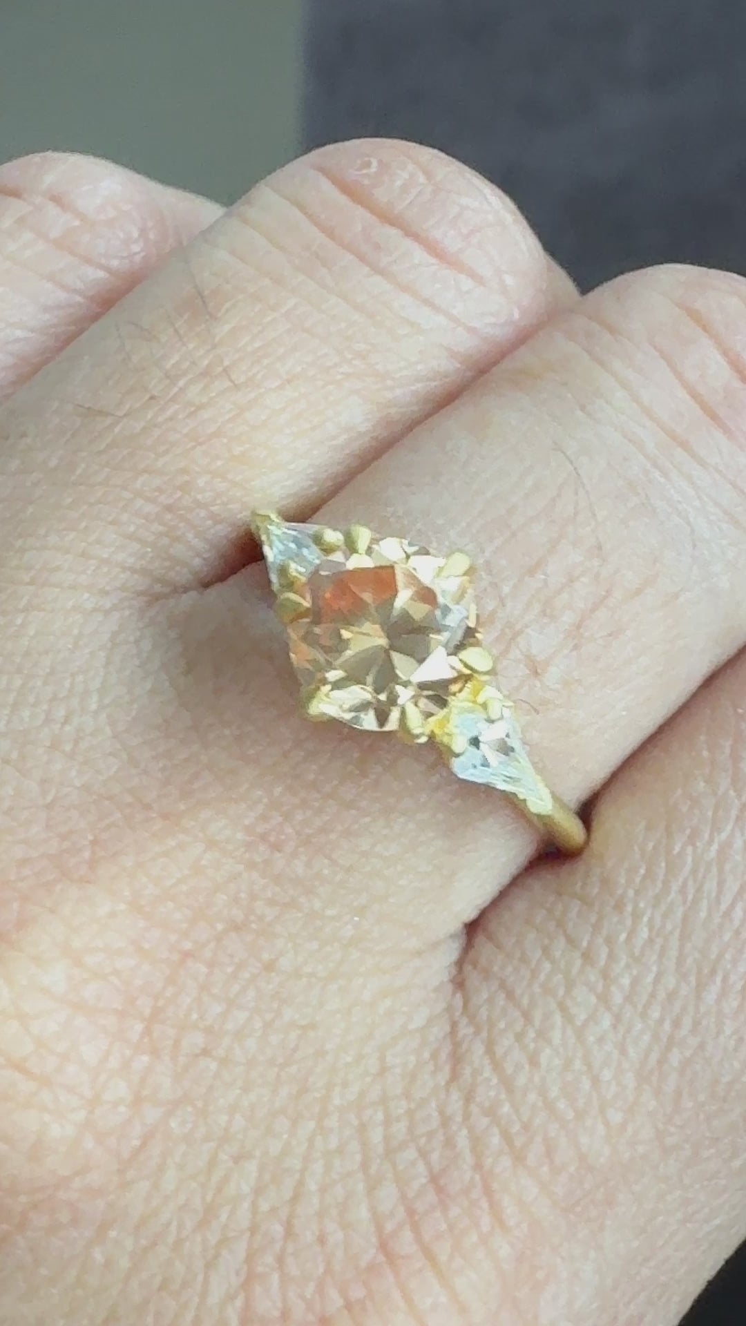 1.60 CTW Round Cut Three Stone Ring Brown Moissanite Engagement Ring