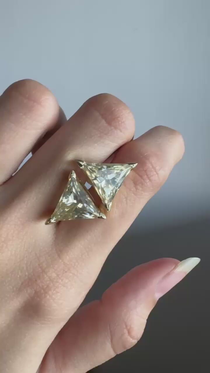 12 MM Yellow Canary Moissanite Stud Earrings Trillion Cut Diamond Gift For Her